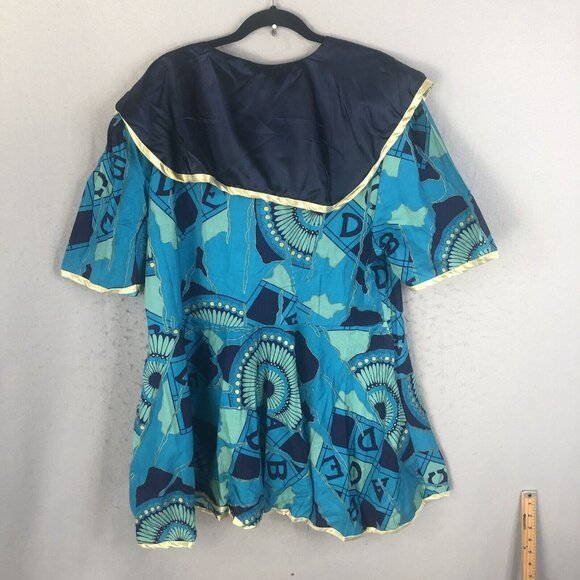 Vintage The African Village Tunic Womens Large Blue Gold Ethnic Tribal Artsy NEW - Picture 3 of 16